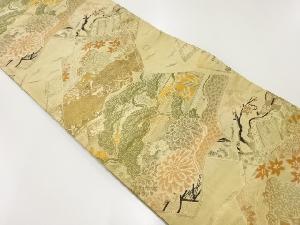 アンティーク　読本に屋敷風景模様織出し名古屋帯（材料）